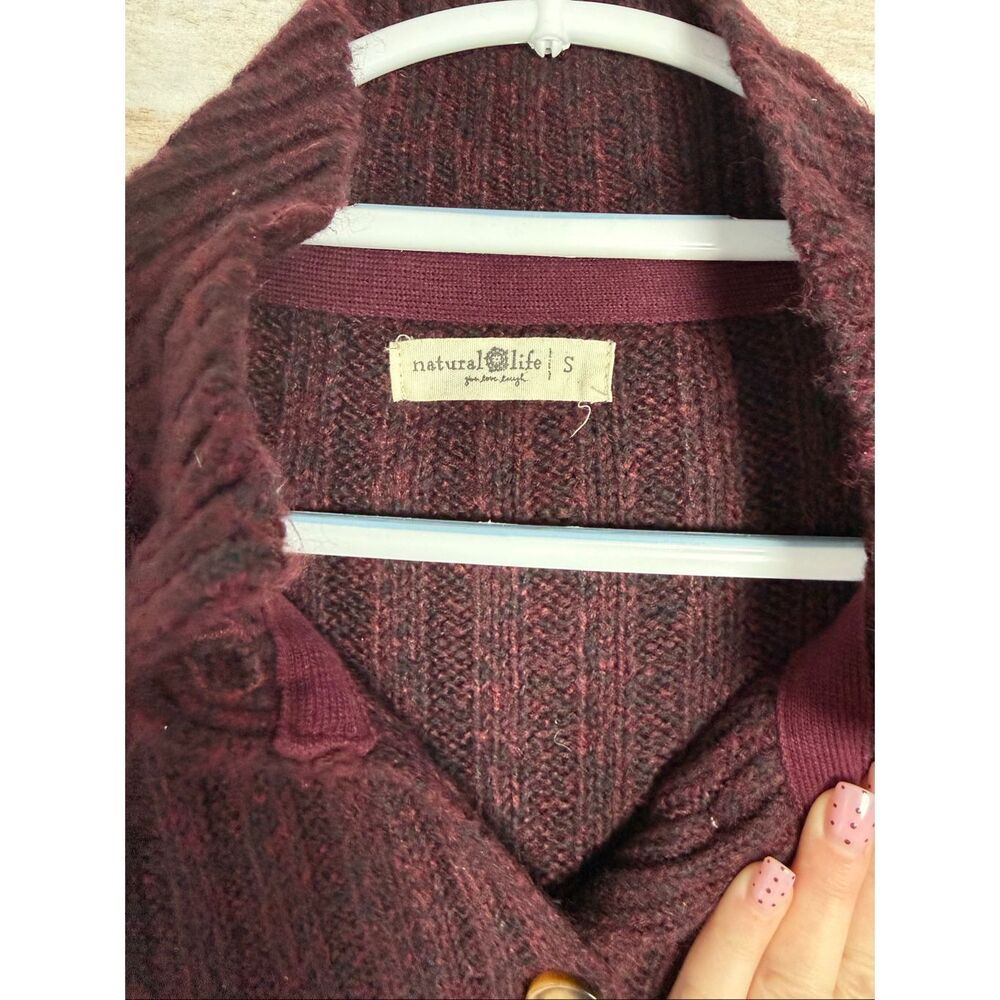 Natural Life Burgundy Cropped Button Sweater Earthy Boho Size S - Picture 3 of 6